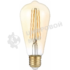 Лампа светодиодная филаментная Gauss Filament ST64 8Вт цок.: E27 эдисон 220B св. свеч. бел. теп. (упак.: 10 шт)