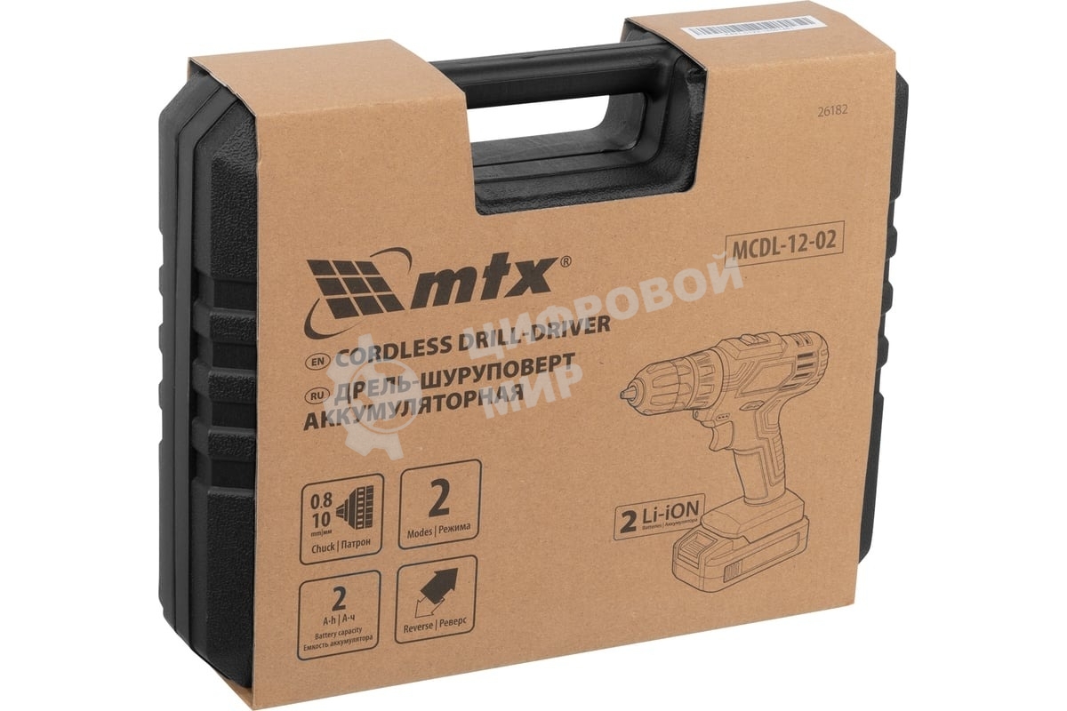 Дрель-шуруповерт аккумуляторная MTX MCDL-12-02, Аккумуляторная, 12В, 2 АКБ, Кейс