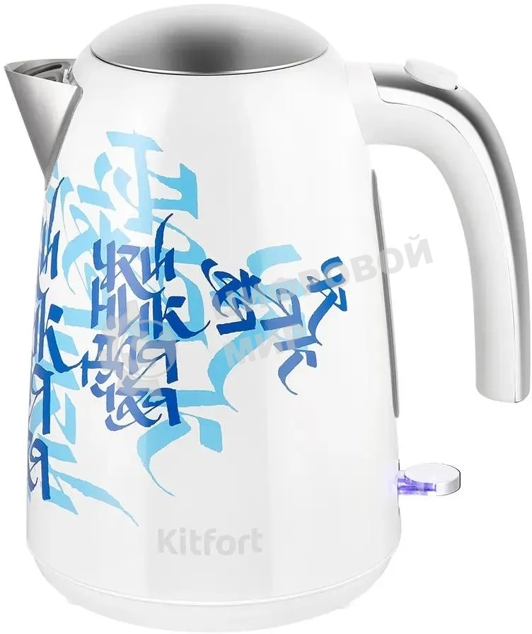 Чайник электрический Kitfort КТ-6772 1.7 л, 2200 Вт, белый/синий корпус: металл/пластик