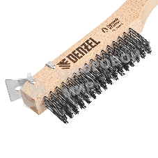 Щетка зачистная Denzel 4-х рядная, проволока из нержавеющей стали с деревянной ручкой скребок, EFP