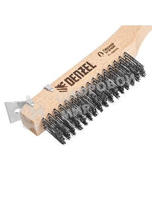 Щетка зачистная Denzel 4-х рядная, проволока из нержавеющей стали с деревянной ручкой скребок, EFP