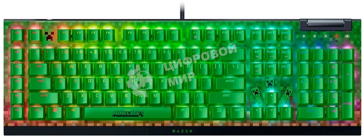 Клавиатура Razer BlackWidow V4 X Green Switch Minecraft Edition проводная, USB Type-A, зеленый
