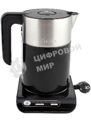 Электрочайник Bosch TWK8613 черный/серебристый, 1.5 л, 2400 Вт, скрытый нагревательный элемент, поддержание температуры