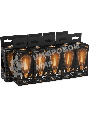 Лампа светодиодная филаментная Gauss Filament ST64 8Вт цок.: E27 эдисон 220B св. свеч. бел. теп. (упак.: 10 шт)