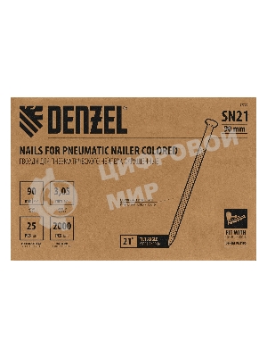 Гвозди Denzel для пнев. нейлера (крашен.), длина - 90 мм, диам. - 3,05 мм, 2000 шт.