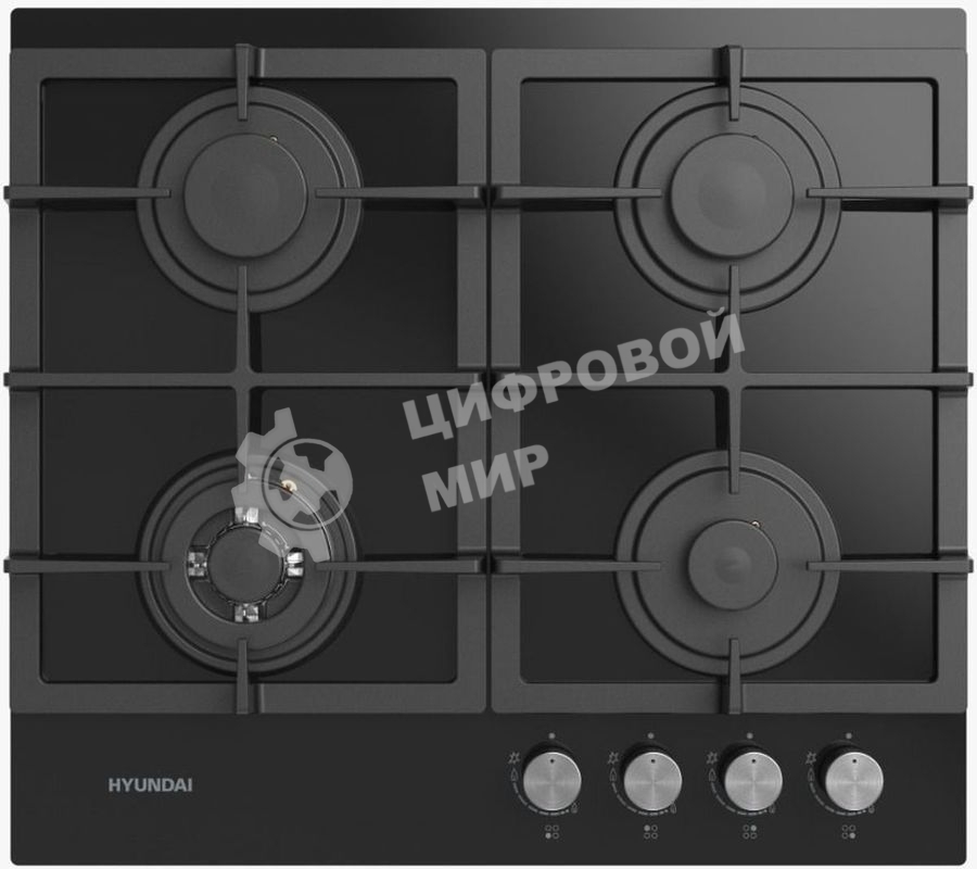 Газовая варочная поверхность Hyundai HHG 6434 BG, 4 конфорки, закаленное стекло, 6800 Вт