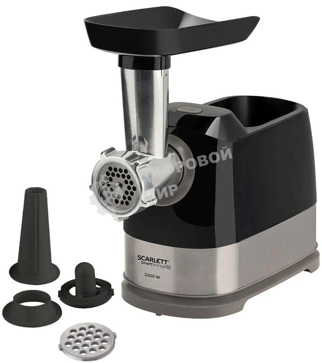 Мясорубка электрическая Scarlett SC-MG45S66 черный, 2200 Вт, 2.5 кг/мин, реверс, защита от перегрузки, насадки - 4