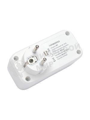 Сетевой фильтр Гарнизон SKT-1-CU2-W 2.0 Мультипорт однорозеточный, 1 р, 16А, 1xType-C, 2 х USB, ур.защиты 2+, белый (21440)