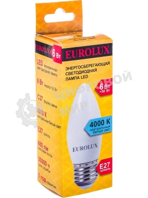 Лампа светодиодная EUROLUX LL-E-C37-6W-230-4K-E27 свеча