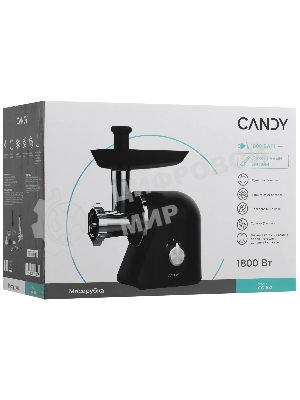 Мясорубка электрическая Candy CG-102 черный, 1800 Вт, 2.4 кг/мин, реверс, защита от перегрузки, металлический лоток, насадки - 5