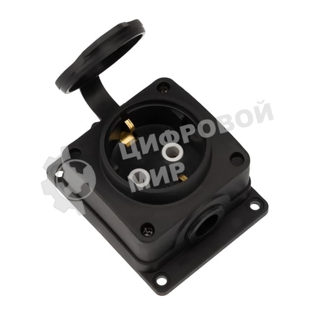 Розетка (колодка) Rexant влагозащищенная с крышкой 1 гнездо COMPACT, с/3, 16А, IP54, каучук, черный