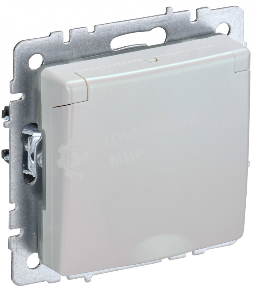 Розетка 1-местная IEK BRITE РСбш10-3-БрЖ с заземлением, с защитными шторками и крышкой, 16А, IP20, жемчуг