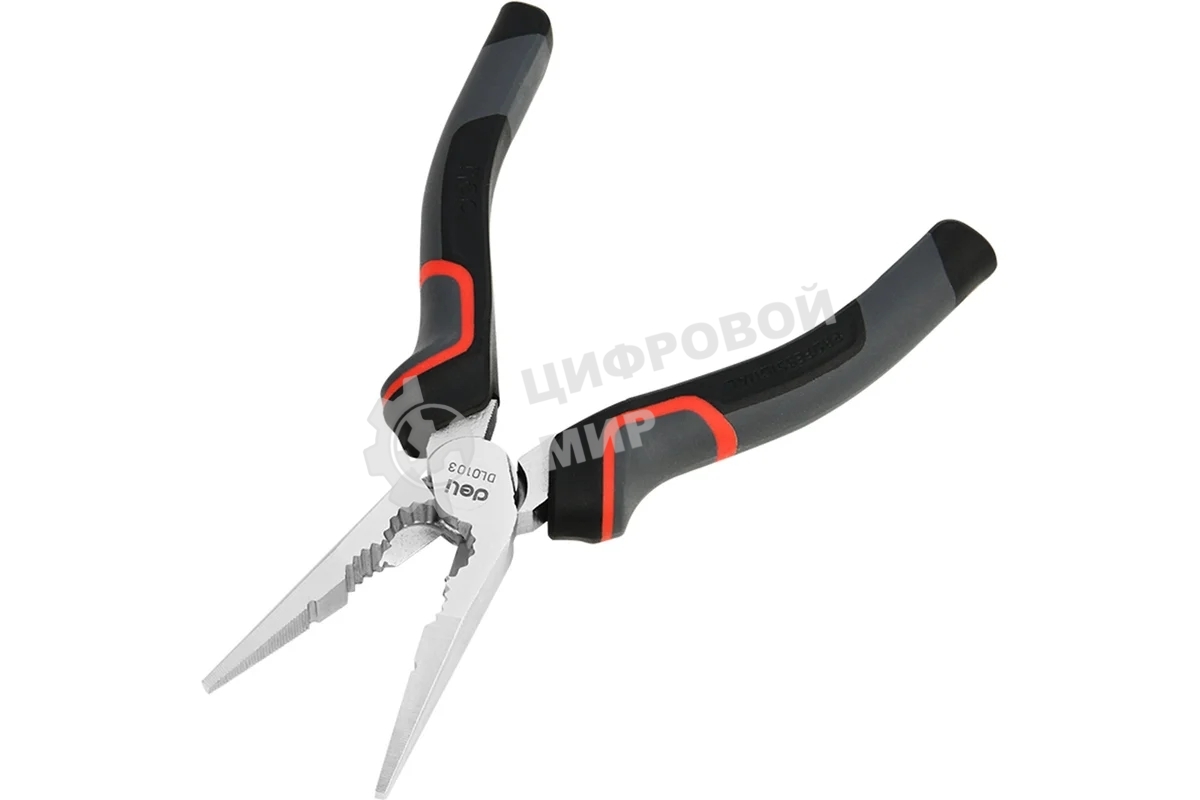 Удлиненные плоскогубцы Deli DL0103 160 мм, Cr-V, эксцентриковый шарнир, антикоррозийное покрытие, трехкомпонентная прорезиненная рукоять