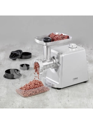 Мясорубка электрическая CASO FW 2500 серебристый, 2500 Вт, 2.5 кг/мин, реверс, защита от перегрузки, насадки - 5