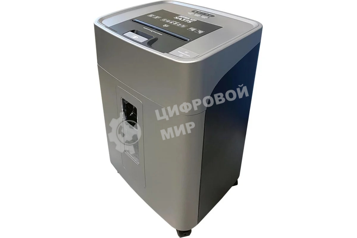 Шредер Office Kit SA375 серый/черный с автоподачей (секр.P-4) фрагменты 375лист. 42лтр. скрепки скобы пл.карты CD