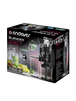 Блендер погружной Endever Sigma-83, черный/белый, мощность 1000 Вт, нож из нержавеющей стали, комплект аксессуаров,