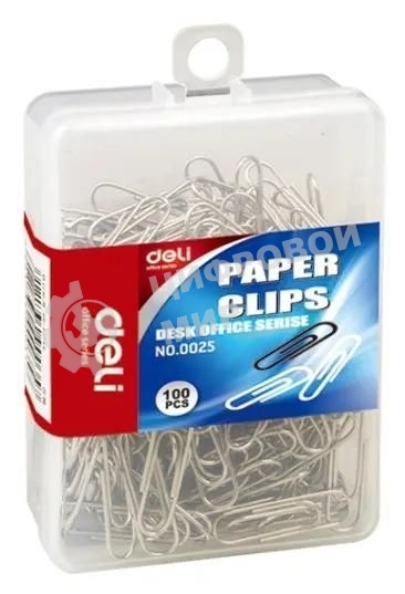 Скрепки Deli E0025 металл 29мм (упаковка: 100 шт) пластиковая коробка