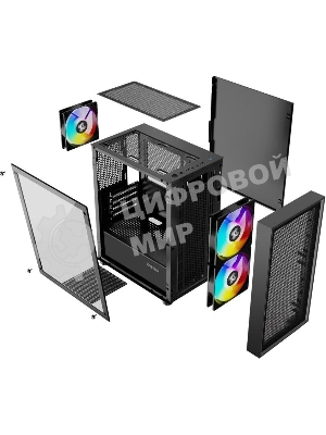 Компьютерный корпус XASTRA A305M 3FRGb Black mATX/Mesh/ tempered glass / 2x140мм + 1x120мм FRGb fans/ A305M-2FC14F-1FC12F