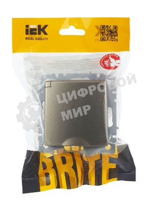 Розетка 1-местная BRITE IEK РСбш10-3-БрШ (BR-R16-16-K37) с заземлением, с защитными шторками и крышкой, 16А, IP20, шампань