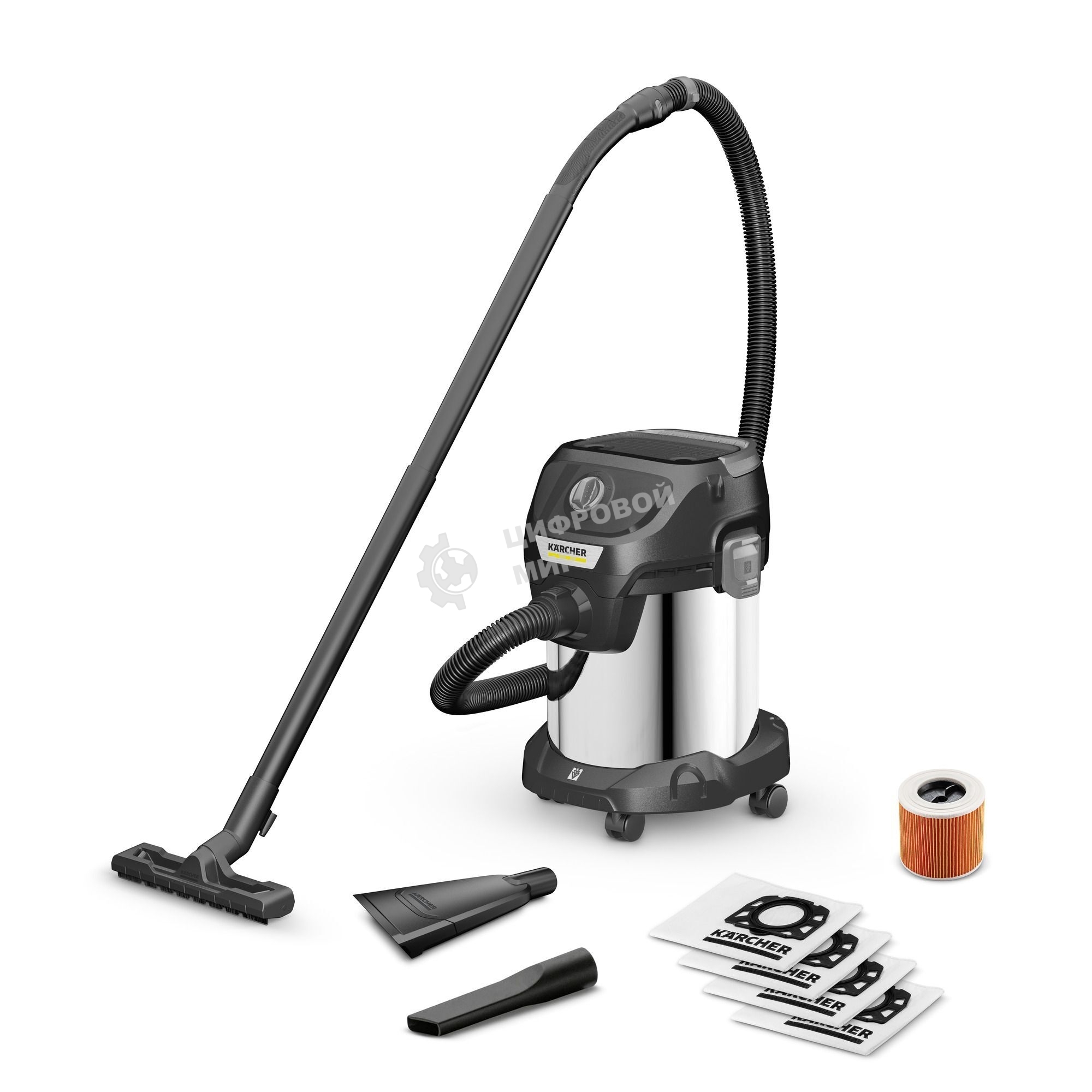 Строительный пылесос Karcher KWD 3 S V-17/4/20 Anniversary Edition черный, 1000 Вт, уборка сухая/сбор воды, пылесборник мешок/контейнер, 17 л