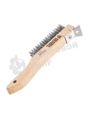 Щетка зачистная Denzel 4-х рядная, проволока из нержавеющей стали с деревянной ручкой скребок, EFP