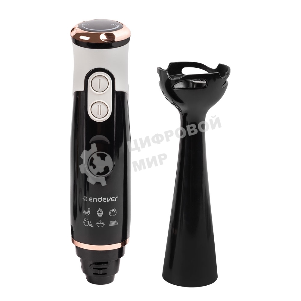 Блендер погружной Endever Sigma-83, черный/белый, мощность 1000 Вт, нож из нержавеющей стали, комплект аксессуаров,