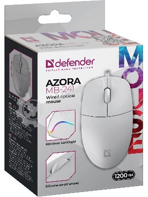 Мышь проводная Defender Azora MB-241 белый, 1200 dpi, USB, кнопки - 3