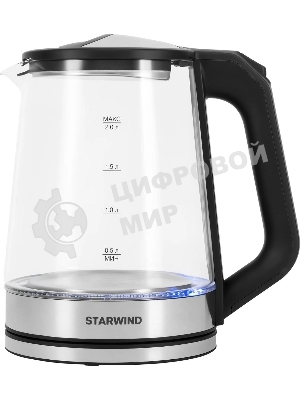 Чайник электрический Starwind SKG2112 2 л, 1800 Вт, черный/прозрачный корпус: стекло
