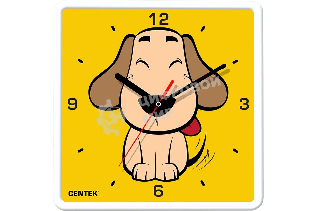 Часы настенные Centek СТ-7103 (щенок) 25х25 см, квадрат, шаговый ход, кварцевый механизм