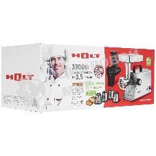 Мясорубка электрическая HOLT HT-MG-010 серый, 3300 Вт, 3.5 кг/мин, реверс, насадки - 4