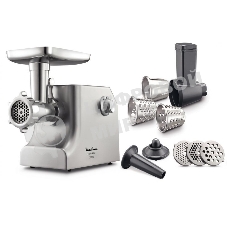Мясорубка электрическая Moulinex ME858D32 серебристый, 2100 Вт, 5.5 кг/мин, реверс, защита от перегрузки, насадки - 8