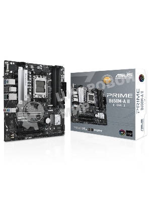Материнская плата ASUS PRIME B650M-A II-CSM, AM5, AMD B650, 4xDDR5, 4xSATA, 2xM.2, 1xPCI-E 4.0 x16, 1x 2.5Gb LAN, 2xUSB-A 3.2 Gen 1, 2xUSB-A 3.2 Gen 2, 4xUSB 2.0, 1xDisplayPort, 1xHDMI, 1xVGA, 3x3.5 мм, 7.1, Micro-ATX