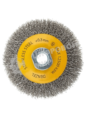 Щетка для УШМ Denzel 100 мм, М14, тарелка, витая нержавеющая проволока 0,3 мм