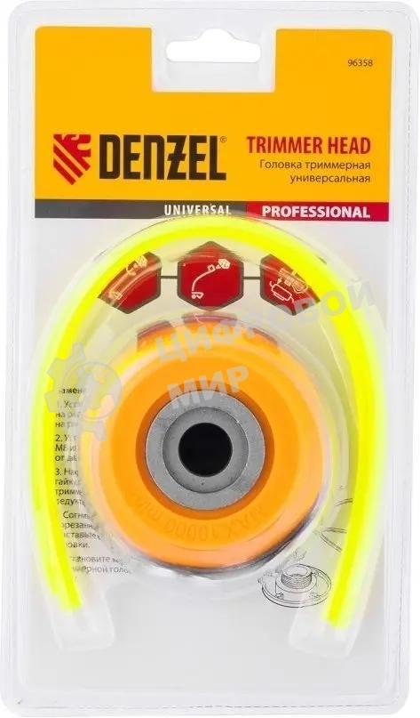 Головка триммерная Denzel универсальная алюминиевый корпус, леска до 4 мм D 96358