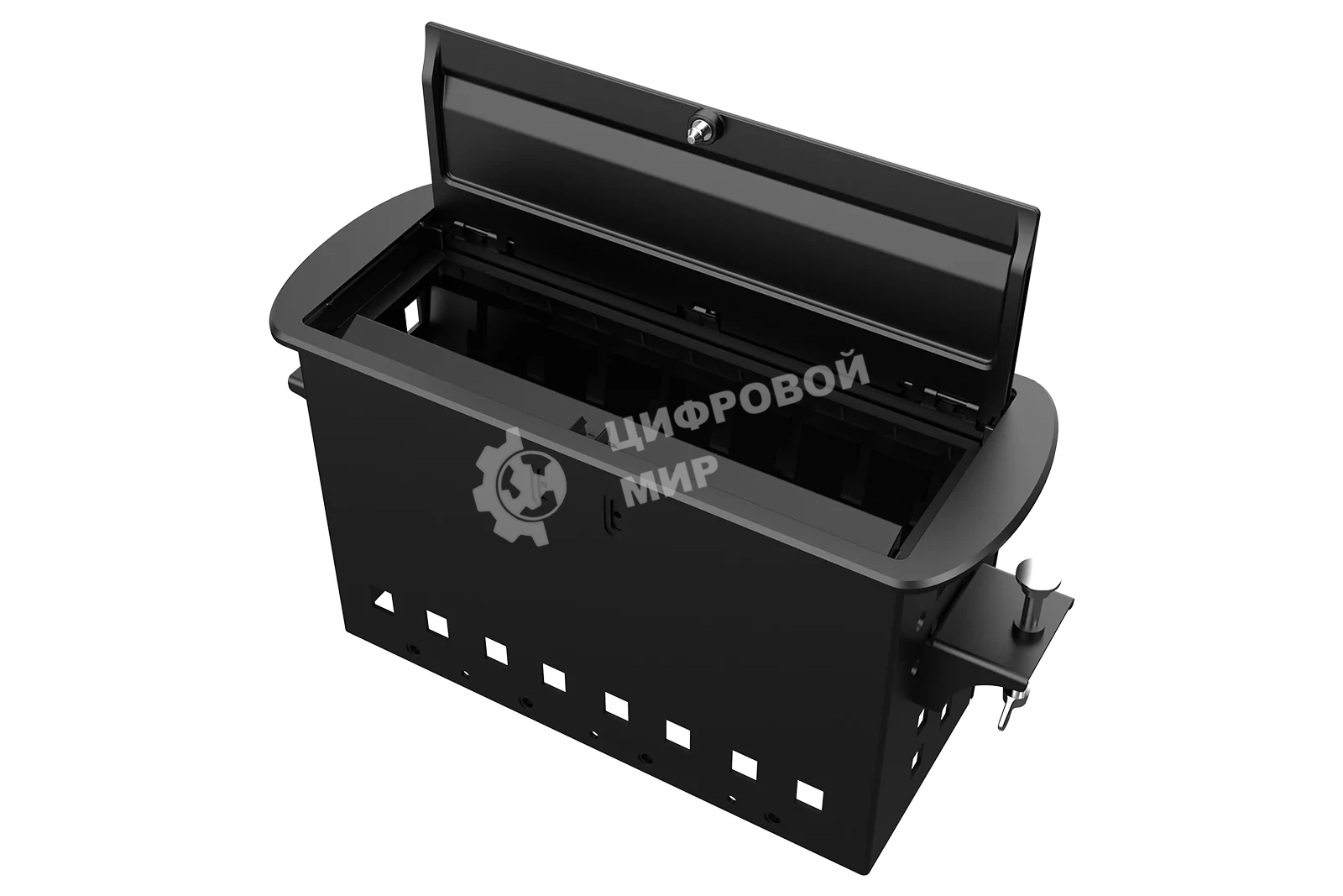 Прямоугольный металлический корпус Wize Pro WRTS-M-8CBOX-B серия M, для модульной системы врезного лючка в стол с убирающейся крышкой для установки до 8 модулей-вставок серии М, черный