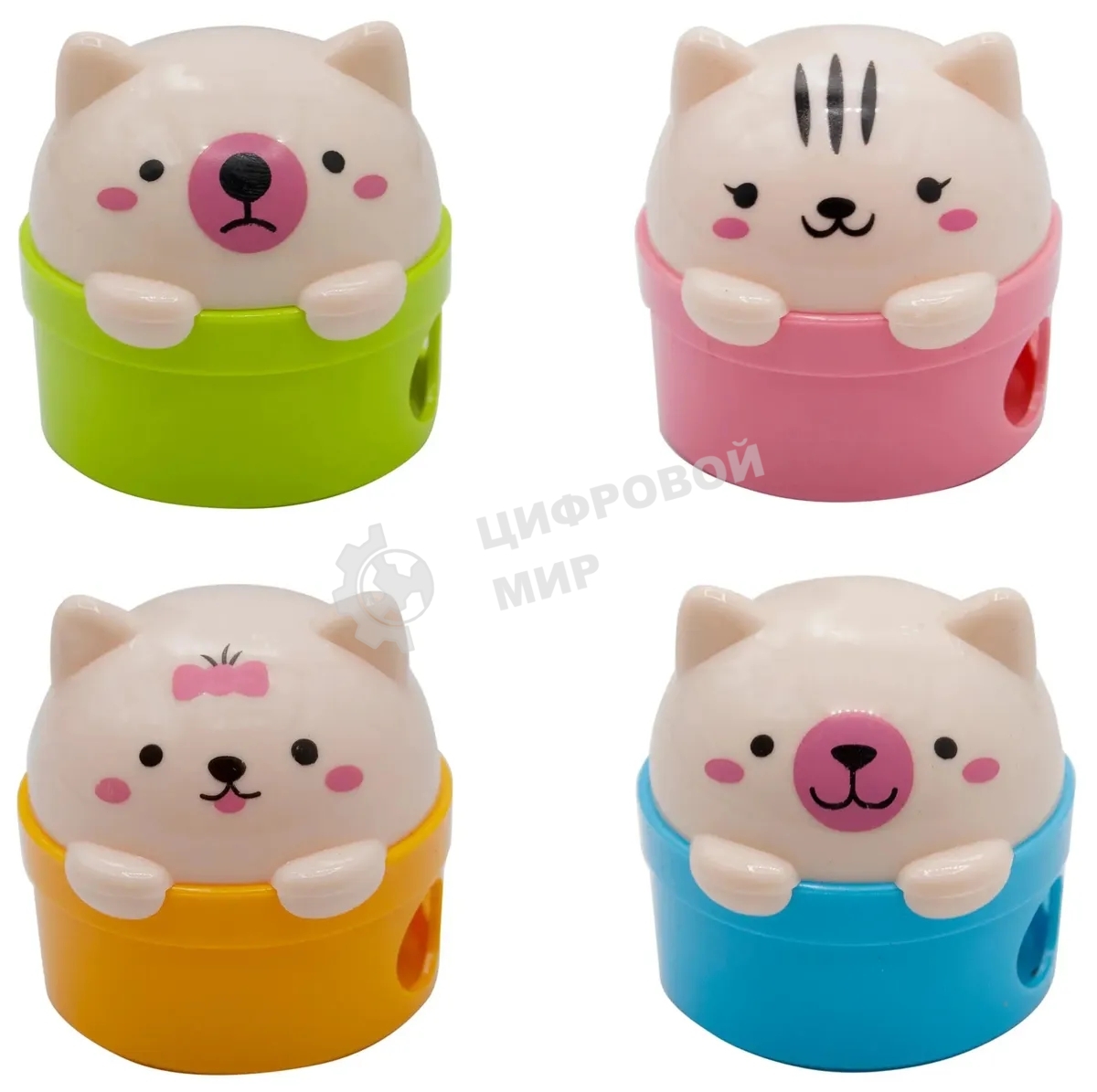 Точилка для карандашей ручная Silwerhof Cute Солнечная коллекция, 2 отверстия, пластик, ассорти, коробка