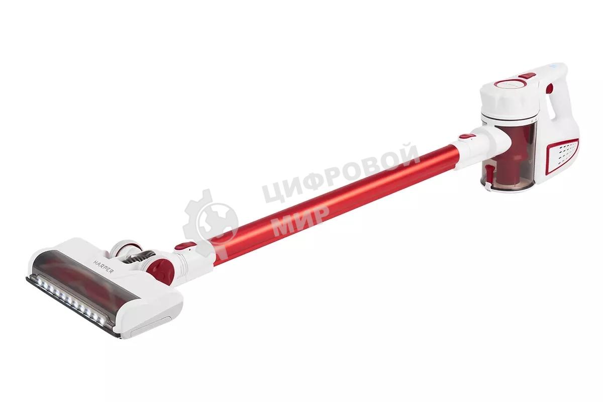 Пылесос вертикальный Harper HVC-VR01 белый/красный, питание от аккумулятора, 75 Вт, уборка сухая, пылесборник 0.8 л