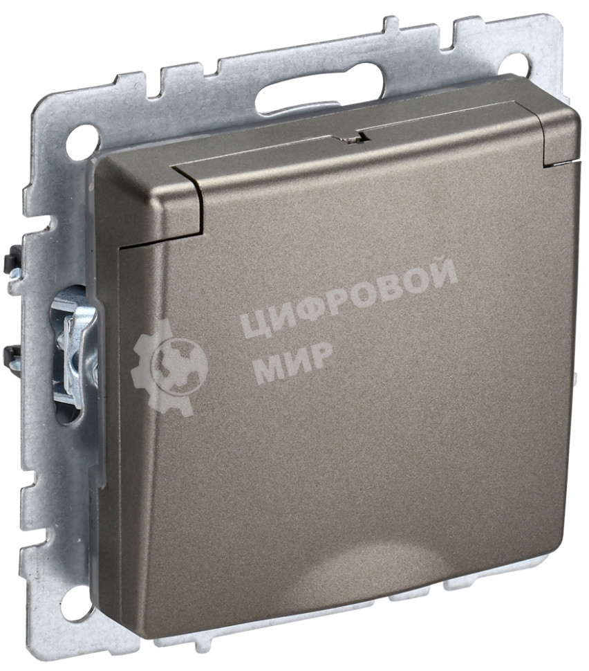 Розетка 1-местная BRITE IEK РСбш10-3-БрШ (BR-R16-16-K37) с заземлением, с защитными шторками и крышкой, 16А, IP20, шампань