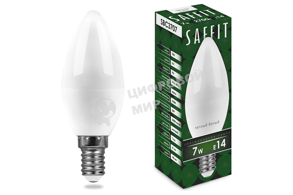 Лампа светодиодная SAFFIT SBC3707 (55030) 7Вт E14 теплый матовая свеча