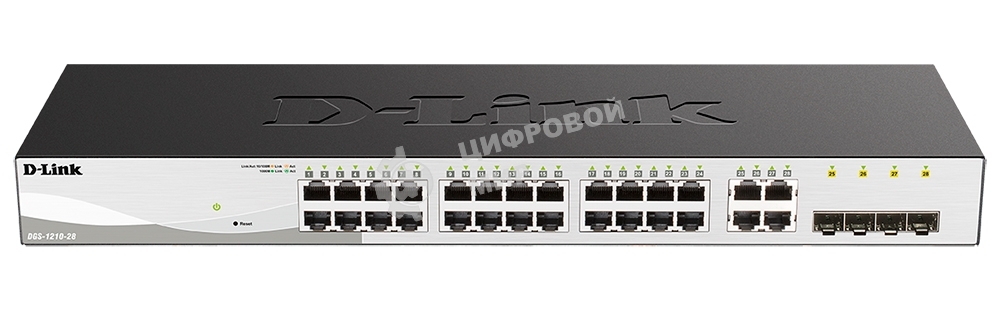 Коммутатор D-Link DGS-1210-28/F3A, 24×1 Гбит/с + 4×1 Гбит/с Combo, настраиваемый