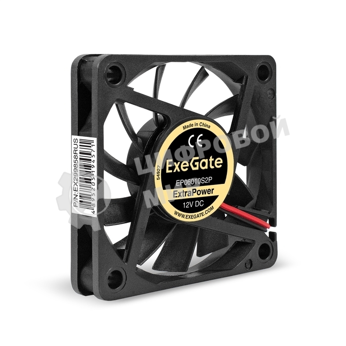 Вентилятор 12В DC ExeGate ExtraPower EP06010S2P черный 60x60x10 мм, 3000 об/мин, 24 дБ, 2 pin