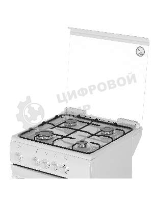 Плита газовая DeLuxe 5040.37 г (крышка) белый, конфорок 4 шт, духовка 43 л, 50 см x 85 см x 50 см