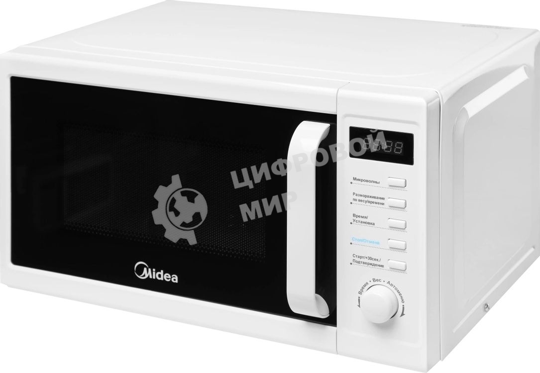 Микроволновая печь Midea AM820CUK-W белый, 20 л, 800 Вт, переключатели - кнопки, поворотный механизм