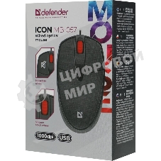 Мышь проводная Defender Icon MB-057 черный, 1000 dpi, USB, кнопки - 3