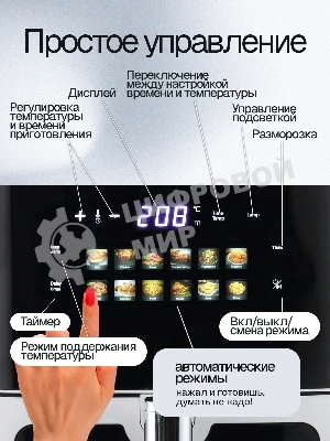 Аэрогриль Eltronic 777-15 белый, 2200 Вт, 9 л, сенсор, 12 программ