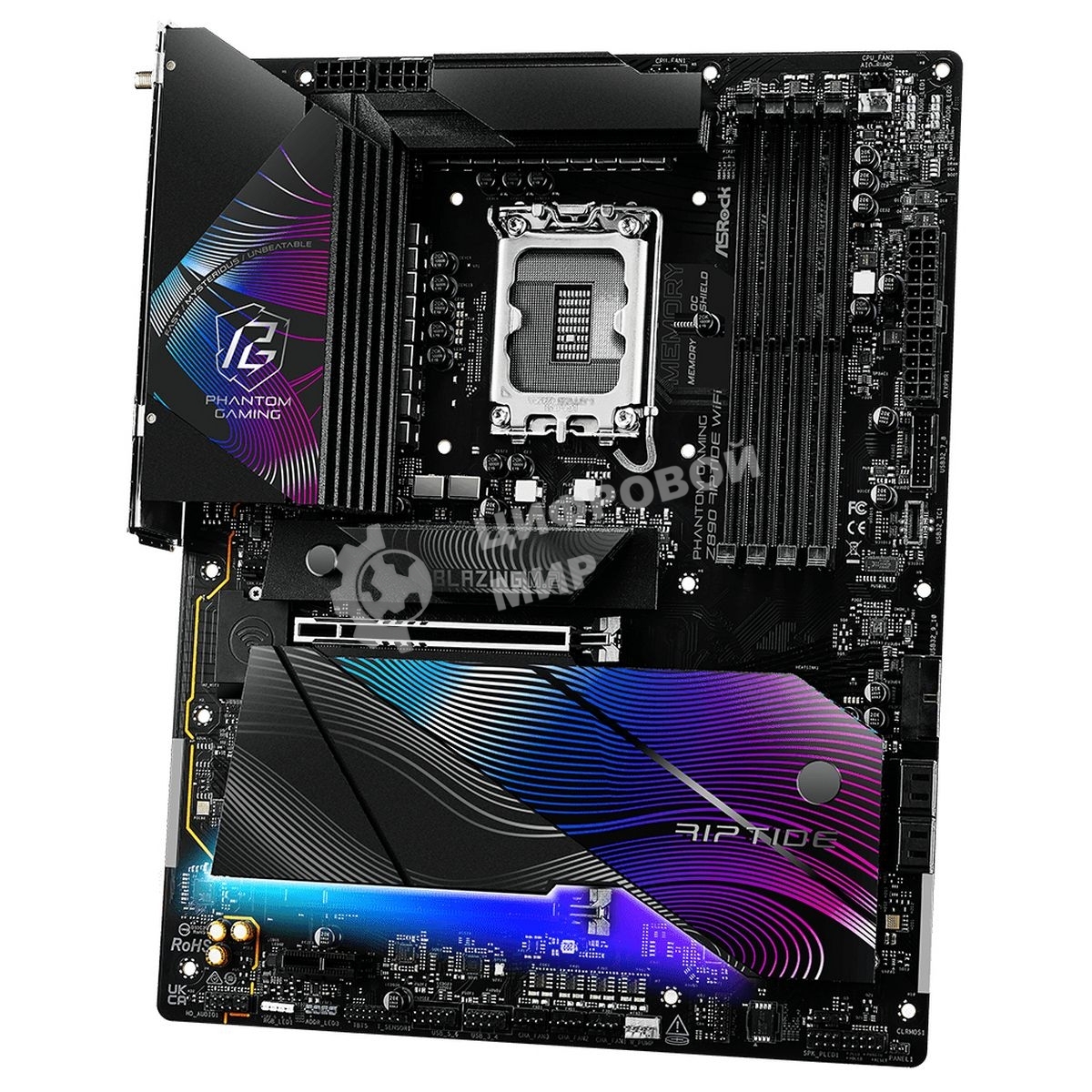 Материнская плата ASRock Z890 Riptide WiFi, LGA 1851, Intel Z890, 4xDDR5, 4xSATA, 5xM.2, 1xPCIe 5.0 x16, 1xPCIe 4.0 x16, 1xPCIe x1, 2xUSB-C Thunderbolt 4, 4xUSB-A 3.2 Gen 1, 1xUSB-A 3.2 Gen 2, 1xHDMI, 1x2.5Gb LAN, 4x3.5 мм, 7.1, ATX