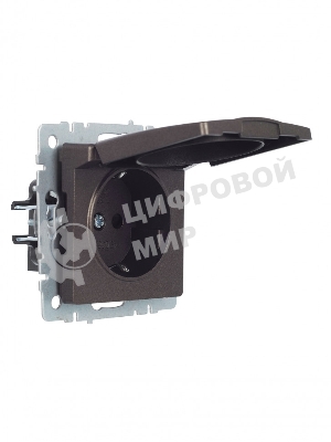 Розетка 1-местная IEK BRITE РСбш10-3-БрТБ с заземлением, с защитными шторками и крышкой, 16А, IP20, темная бронза