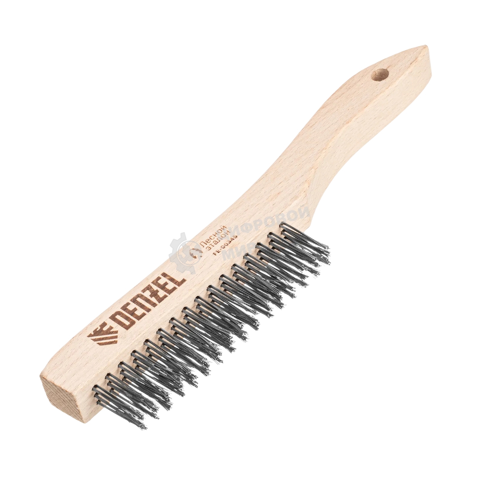 Щетка зачистная Denzel 3-х рядная, прямая проволока из нержавеющей стали с деревянной ручкой, EFP