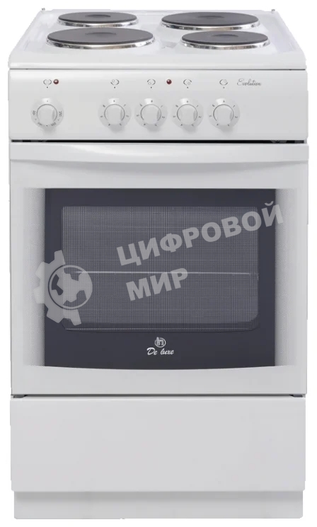 Плита электрическая De Luxe 506004.04 Э белый, конфорок 4 шт, духовка 54 л, 50 см x 85 см x 60 см