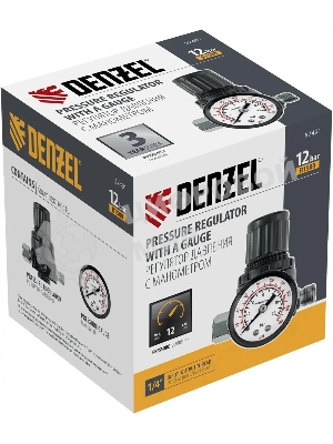 Регулятор давления с манометром Denzel R1500, 12 бар, 1/4